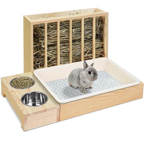 In Rabbit Hay Feeder With Litter Box Wooden Bunny Hay Feeder