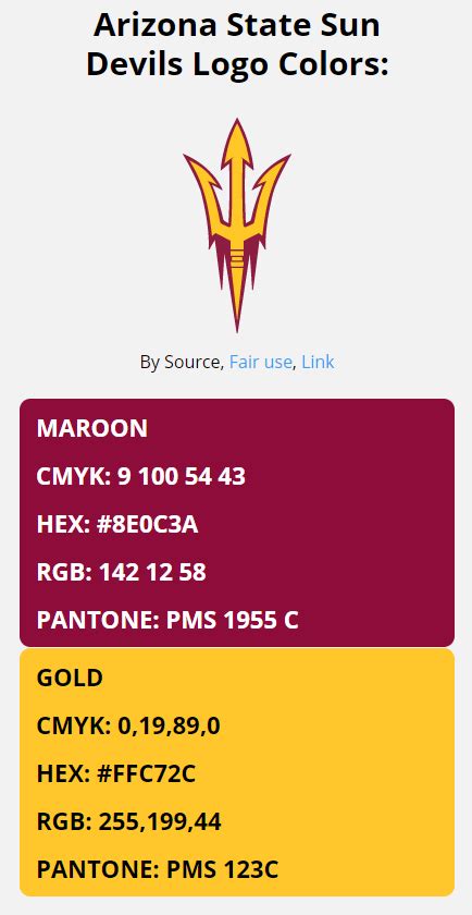 Arizona State Sun Devils Team Colors Hex Rgb Cmyk Pantone Color Codes Of Sports Teams