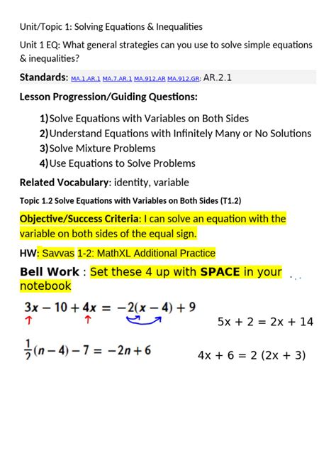 1 2 Solve Equations Variables Both Sides Pdf