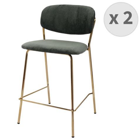 lot de 2 chaises de bar Contemporain en tissu côtelé Sauge et métal