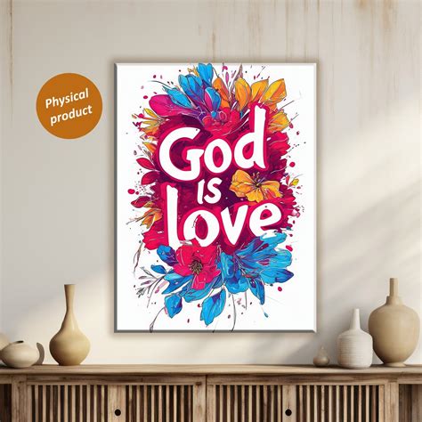 God is Love Wall Art Colorful Floral Art With Positive Quote Christian ...