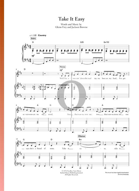 Take It Easy Eagles Piano Sheet Music Oktav