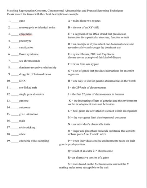 Solved Matching Reproduction Concepts, Chromosomal | Chegg.com