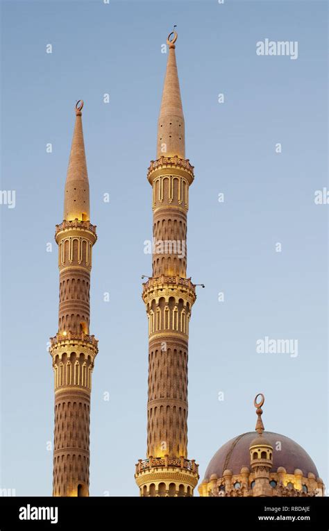 Minarets Of The Al Sahaba Mosque In Sharm El Sheikh Against Bright Blue