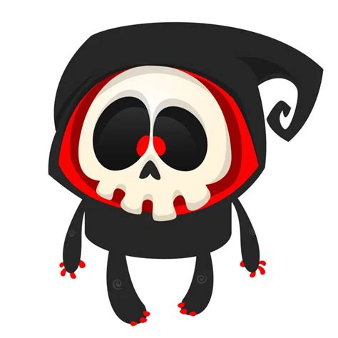 Cute Cartoon Grim Reaper With Scythe Vector Halloween Illustration