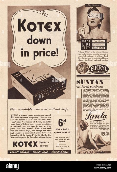 1935 Uk Magazine Kotex Sanitary Napkins Advert Stock Photo Alamy