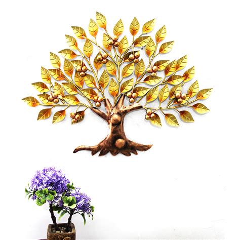 Metallic Tree Wall Art Decor with Spread Leaves - WallMantra