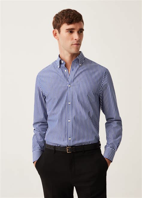 Camicia Regular Fit Easy Iron A Righe Bianco Blu Da Uomo Ovs