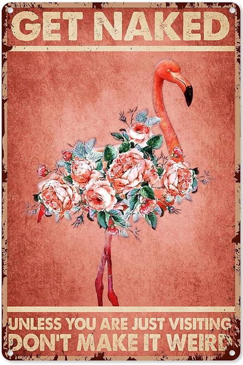 Funny Bathroom Signs Wall Decor Get Naked Flamingo Poster Get Naked Sign 6x8 Inch Walmart