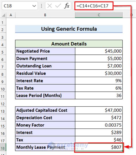 how to calculate car lease payments in excel