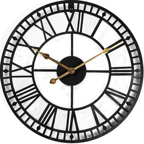 Skjind 60cm Oversize Metal Wall Clock Industrial Vintage Clock Large