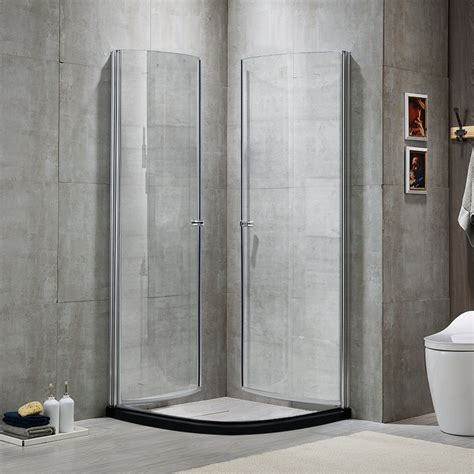 Corner Tempered Glass Shower Enclosure Semi Frameless Neo Round Shower Enclosure Clearhalo