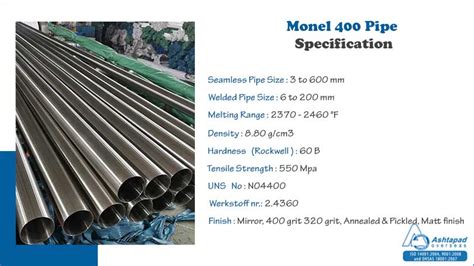 Monel Pipe Astm B N Seamless Tube Pressure Rating