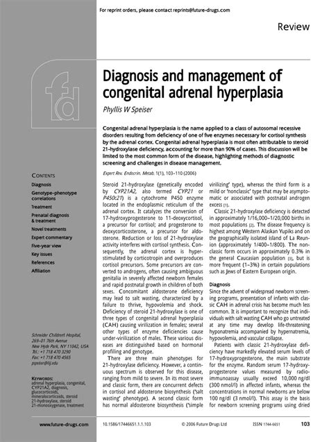 PDF Diagnosis And Management Of Congenital Adrenal Hyperplasia