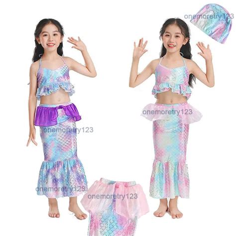 Traje De Baño De Sirena De Dos Piezas Para Niñas Conjunto De Bikini Con