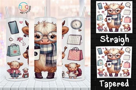 Hot Mess Mom Highland Cow Tumbler Graphic By HugHang Art Studio