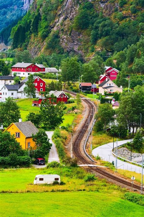 Norway Village With Colorful House Landscape Stock Image - Image of ...