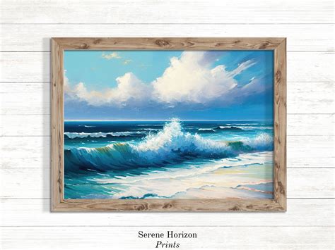 Beach Waves Oil Painting Ocean Painting Clouds Painting Printable Wall ...