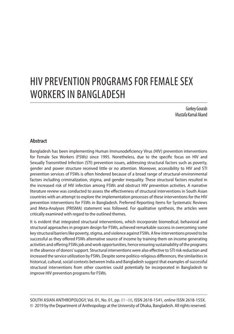 Pdf Reviewing Hiv Prevention Programs For Female Sex Workers In South