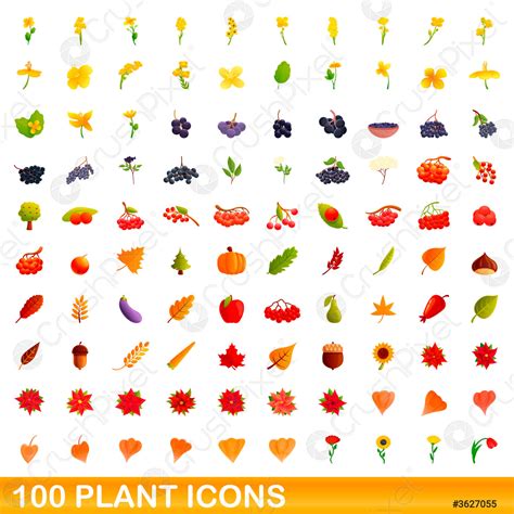 100 Plant Icons Set Cartoon Style Stock Vector 3627055 Crushpixel