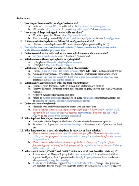 Mcat Amino Acids And Protein Structures Pdf Alpha Helix Amino Acid