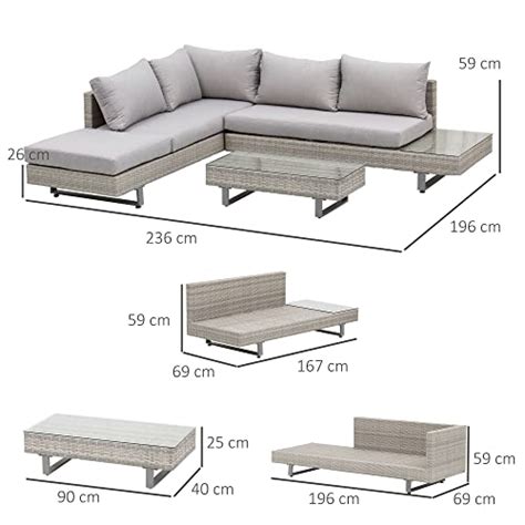 Outsunny Polyrattan Lounge Set Tlg Couchtisch Beistelltisch