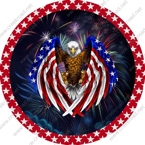 Flying American Eagle With Fireworks Background Red White - Etsy