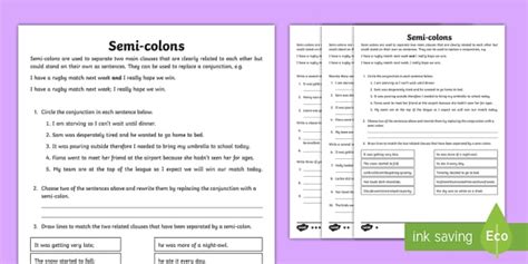 Semicolons And Colons Worksheet Semicolon And Colon Workshee