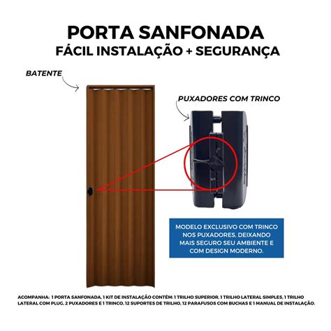 Porta Sanfonada Com Fechadura E Chave - PORTA SANFONADA DE PVC 210 X 70 CM - COR MOGNO - PLASBIL