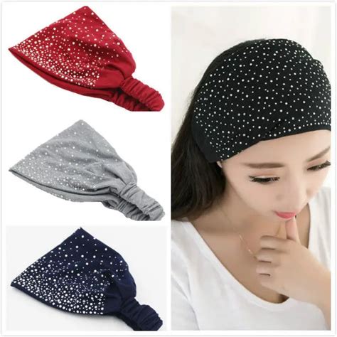 Women Wide Fabric Headband Dance Headband Cotton Stretch Hairband Rhinestone Hair Bands Elastic