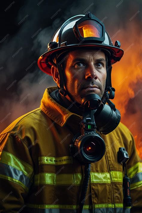 A fireman with a fireman wearing a firemans helmet | Premium AI