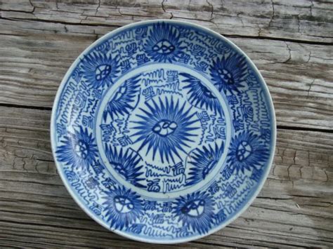 Antique Chinese Blue White Kangxi Porcelain Plate Circa Th C Flower