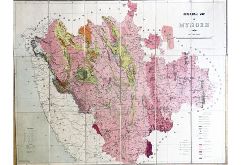 INDIA MYSORE GEOLOGICAL MAP: GEOLOGICAL MAP OF MYSORE. SCALE 1 INCH - 8 MI de William Frederick ...