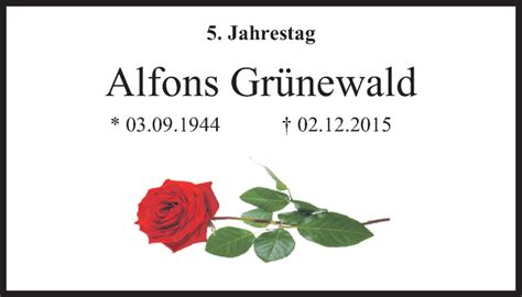 Traueranzeigen von Alfons Grünewald Trauer in NRW de