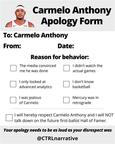 Carmelo Apology Form | Apology Form | Know Your Meme