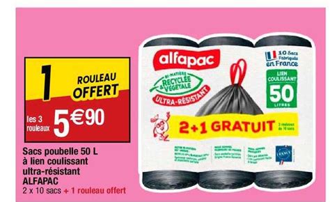 Promo Sacs Poubelle 50 L à Lien Coulissant Ultra résistant Alfapac chez