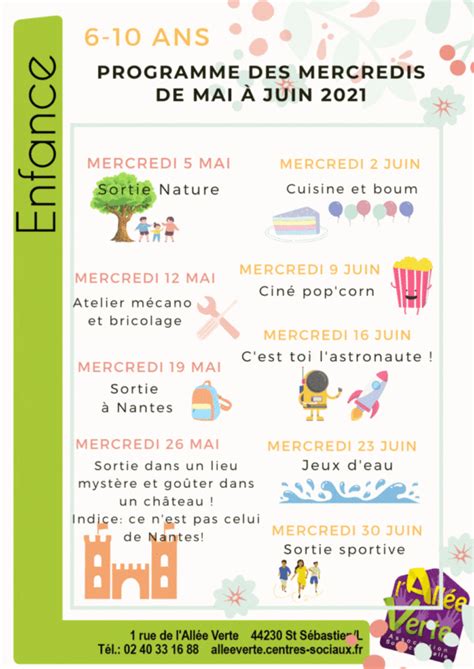 Enfance Activités des mercredis de mai à juin 2021 Centre