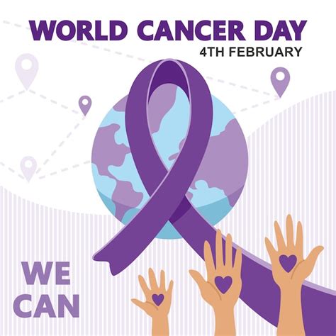 Premium Vector World Cancer Day Purple Ribbon Planet Earth And