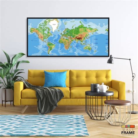 Quadro Decorativo Mapa Mundi Color X Moldura Preta X