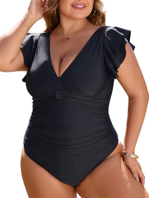 Womens Tummy Control Swimsuit One Piece Plus Size Modest Retro