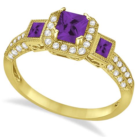 Amethyst Diamond Engagement Ring In K Yellow Gold Ctw Cbr