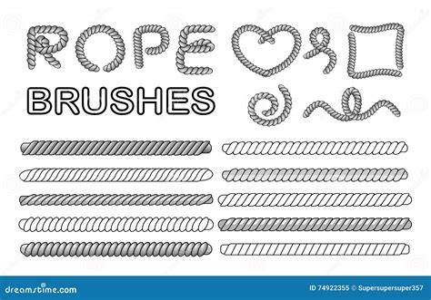 Rope Brush Marine Ropes Braided String Plait Texture Knitting Rope Brushes Isolated Vector Set