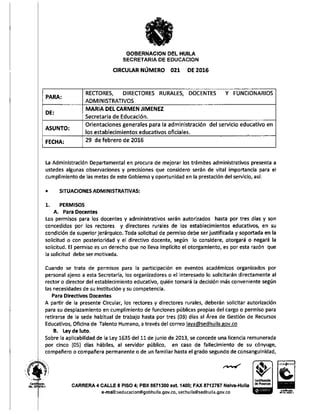 Circular 021 De 2016 Orientaciones Generales Administrativos PDF