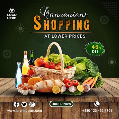 Convenient Shopping At Lower Prices Social Media Grocery Banner Psd