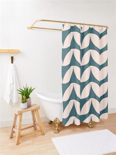 Mid Century Mod Geometric Pattern In Teal Blue And Blush Pink Shower