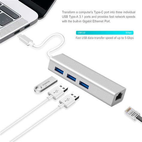 3 Poorten Usb 3 0 Hub Type C Naar RJ45 Gigabit Eth Grandado