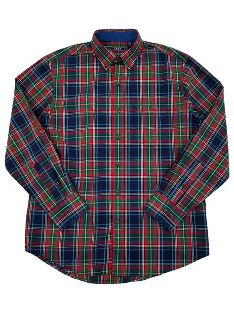 Izod Izod Mens Midnight Blue Plaid Holiday Tartan Long Sleeve Button