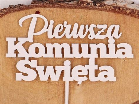 Toppery Pikery na tort drewniane Pierwsza Komunia Święta Białe 4szt