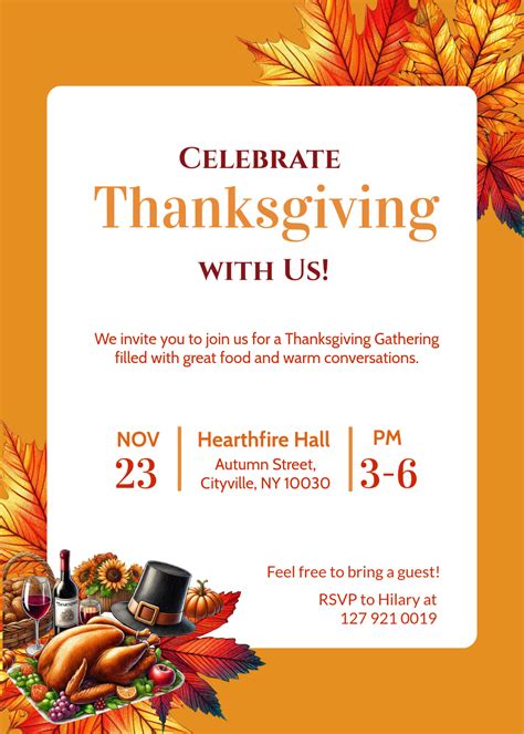 thanksgiving invitation templates editable  printable