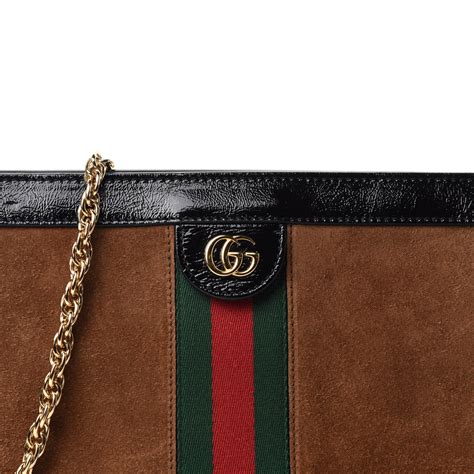 Gucci Suede Patent Gg Web Small Ophidia Chain Shoulder Bag Brown Black 713084 Fashionphile